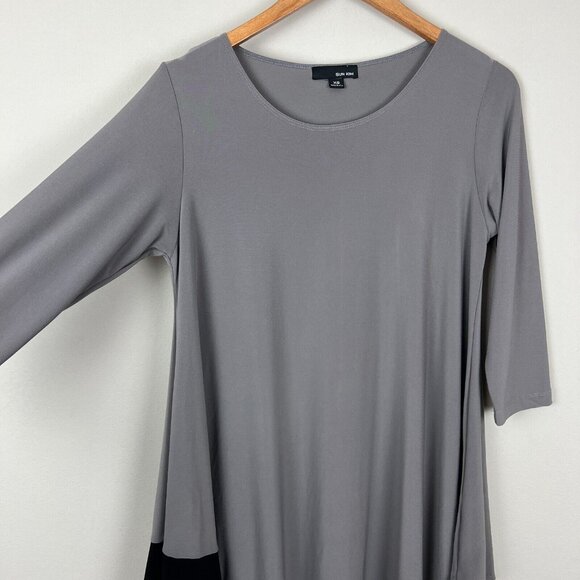 Sun Kim Tunic Top Womens XS Gray Asymmetrical 3/4 Sleeve Oversized Stretch Relax - Picture 4 of 10